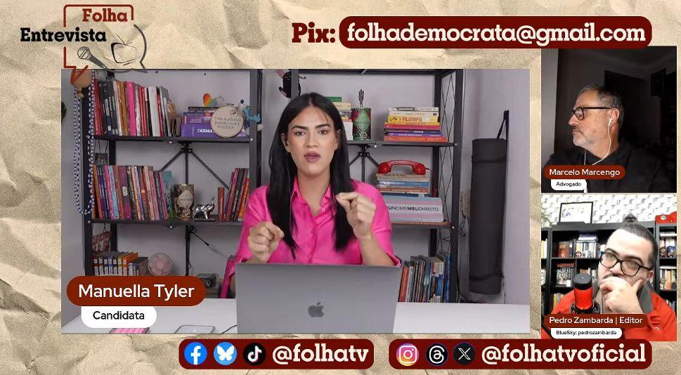 Manuella Tyler defende bancada de mulheres trans e concede entrevista tanto para Folha TV quanto Leo Dias